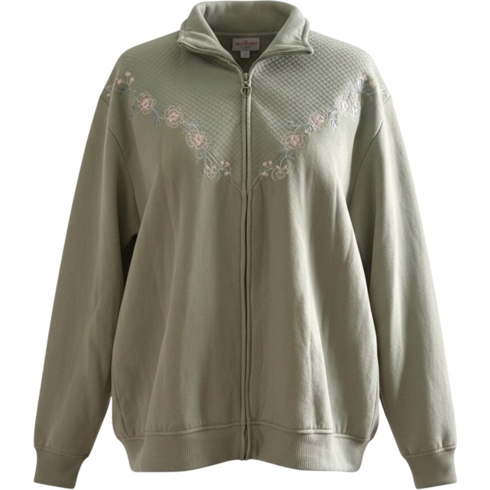 Quilted Floral Embroidered Zip Sweatshirt Grandmacore Cottagecore Fairy Vintage